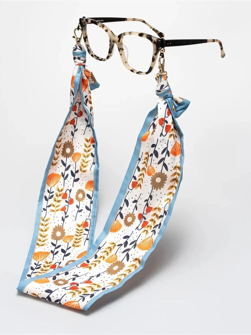 Floral Silk Eyewear Scarf - Blue & Orange NWOT